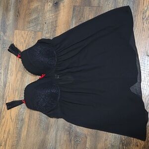 Gilligan O'Malley Size XL Black Nightgown Lace Trim Push Up Bra Babydoll Sheer